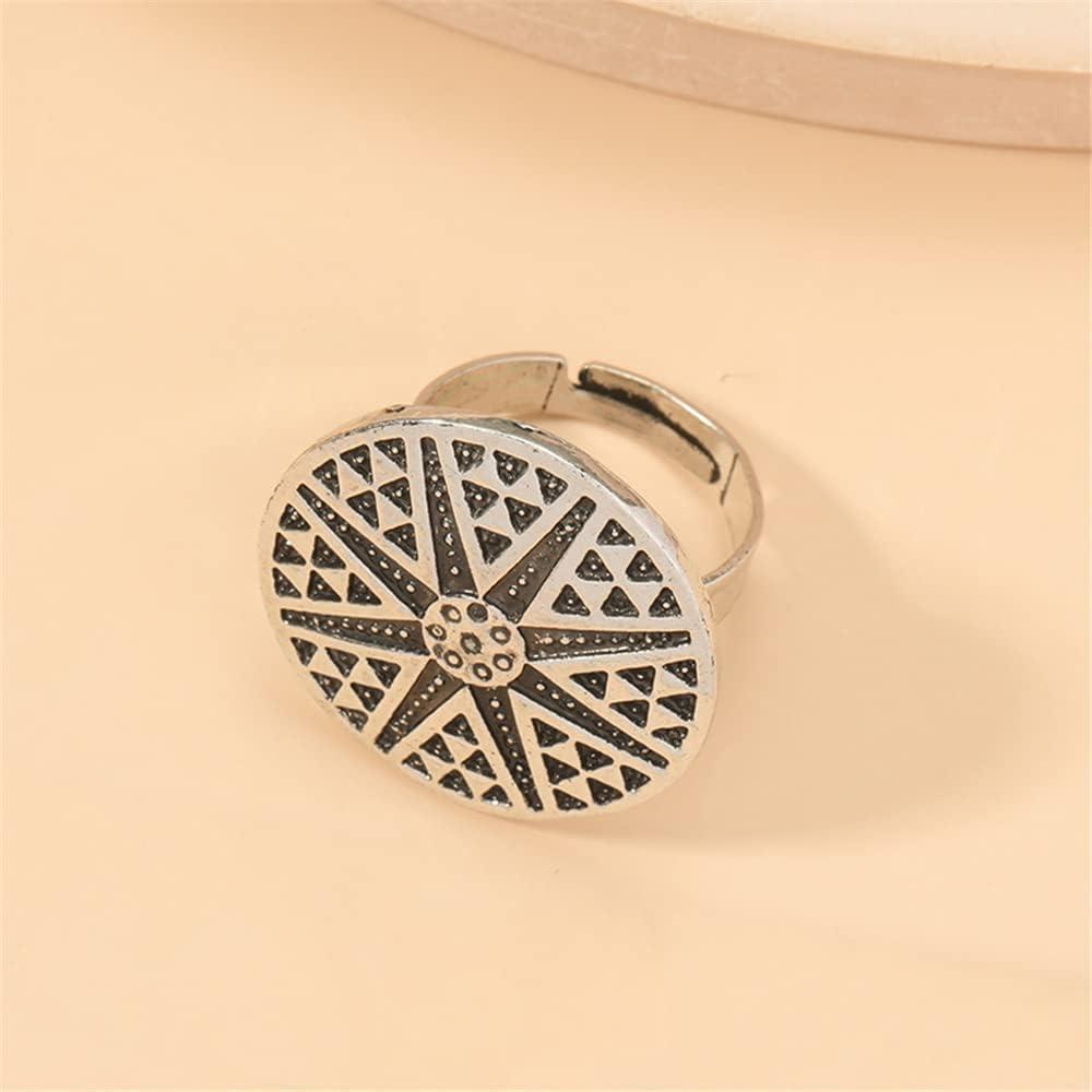 imageVintage Round Star Statement Ring for Women Girls Boho Expandable Adjustable Open Wrap Finger Rings Comfort Fit Bohemian Jewelry Silver Tone Size 78