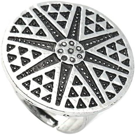 imageVintage Round Star Statement Ring for Women Girls Boho Expandable Adjustable Open Wrap Finger Rings Comfort Fit Bohemian Jewelry Silver Tone Size 78
