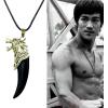 imageVintage Dragon Wolf Fang Tooth Pendant Necklace for Men Women Gold Tone Unisex Punk Rock Black Cone Braided Rope Chain Adjustable Bohemian Artificial Tribal Jewelry