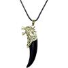 imageVintage Dragon Wolf Fang Tooth Pendant Necklace for Men Women Gold Tone Unisex Punk Rock Black Cone Braided Rope Chain Adjustable Bohemian Artificial Tribal Jewelry