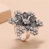 imageVintage Big Flower Statement Ring for Women Girls Silver Plated Oxidized Cubic Zirconia Adjustable Expandable Snowflake Open Wrap Rings Comfort Fit Boho India Bollywood Rhinestone Wedding Birthday Party Jewelry