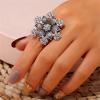 imageVintage Big Flower Statement Ring for Women Girls Silver Plated Oxidized Cubic Zirconia Adjustable Expandable Snowflake Open Wrap Rings Comfort Fit Boho India Bollywood Rhinestone Wedding Birthday Party Jewelry