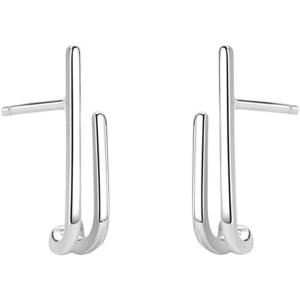 imageMinimalist Line Cuff Stud Earrings for Women 925 Sterling Silver Hypoallergenic Small Double Curved Bar Linear Drop Dangle Unique Simple Jewelry