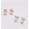 imageCute Rabbit Flower Stud Sterling Silver Earrings for Women Girls Hypoallergenic Tiny Small Animal 18g Piercing Studs Cartilage Tragus Post Dainty Cat Eye Moon Stone Jewelry Gifts Birthday EasterRose Gold
