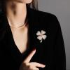 imageRhinestone Cats Eye Clover Leaf Brooch Pin for Women Gold Plated Fashion Heart Love Shamrock Flower Brooches Lapel Pins Lucky Dress Accessories Mothers Birthday Holiday Jewelry Gift