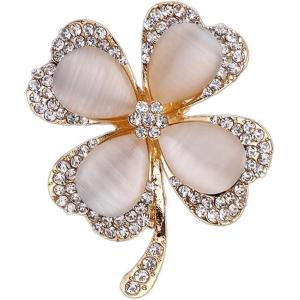 imageRhinestone Cats Eye Clover Leaf Brooch Pin for Women Gold Plated Fashion Heart Love Shamrock Flower Brooches Lapel Pins Lucky Dress Accessories Mothers Birthday Holiday Jewelry Gift