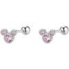 image20g Tiny Cute Mouse Stud Sterling Silver Earrings for Women Cubic Zirconia Mini Small Barbell Ball Studs Cartilage Tragus 4 mm Bead Screw Back Piercing Body Jewelry Holiday Birthday Souvenir GiftsSilver Pink