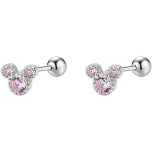 image20g Tiny Cute Mouse Stud Sterling Silver Earrings for Women Cubic Zirconia Mini Small Barbell Ball Studs Cartilage Tragus 4 mm Bead Screw Back Piercing Body Jewelry Holiday Birthday Souvenir GiftsSilver Pink