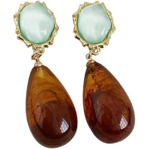 imageVintage Amber Teardrop Dangle Earrings for Women Girls Hypoallergenic Lightweight Big Waterdrop Resin Statement Drop Dangling Stud Earrings Antique Holiday Birthday Theme Party Jewelry Gifts