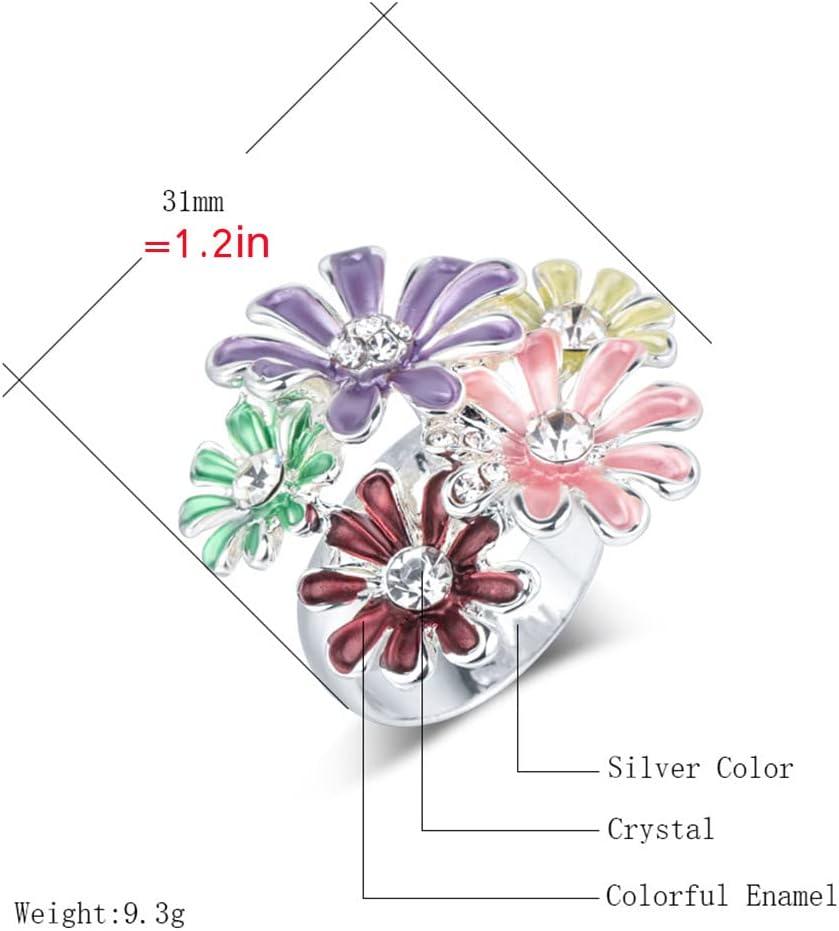 imageColorful Daisy Flower Statement Ring for Women Girls Vintage Expandable Adjustable CZ Wedding Finger Rings Comfort Fit Elegant Birthday Holiday Party Jewelry