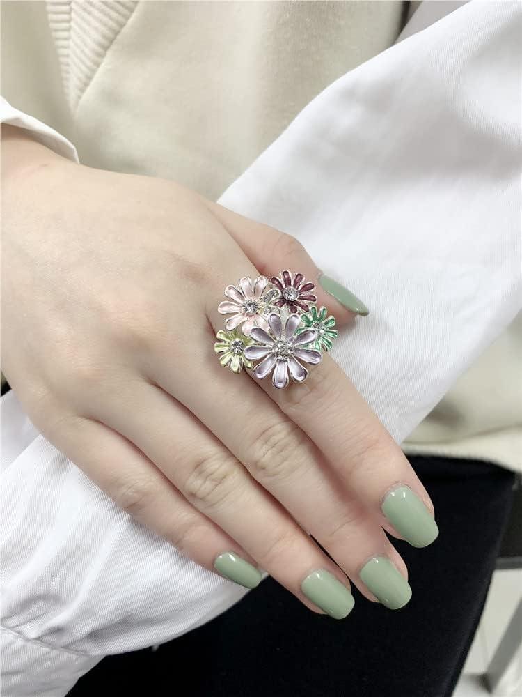 imageColorful Daisy Flower Statement Ring for Women Girls Vintage Expandable Adjustable CZ Wedding Finger Rings Comfort Fit Elegant Birthday Holiday Party Jewelry