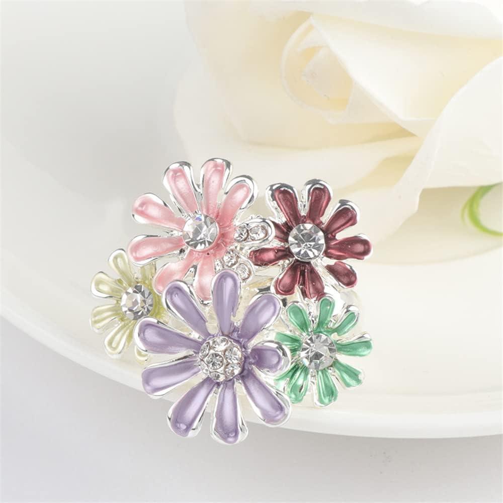 imageColorful Daisy Flower Statement Ring for Women Girls Vintage Expandable Adjustable CZ Wedding Finger Rings Comfort Fit Elegant Birthday Holiday Party Jewelry
