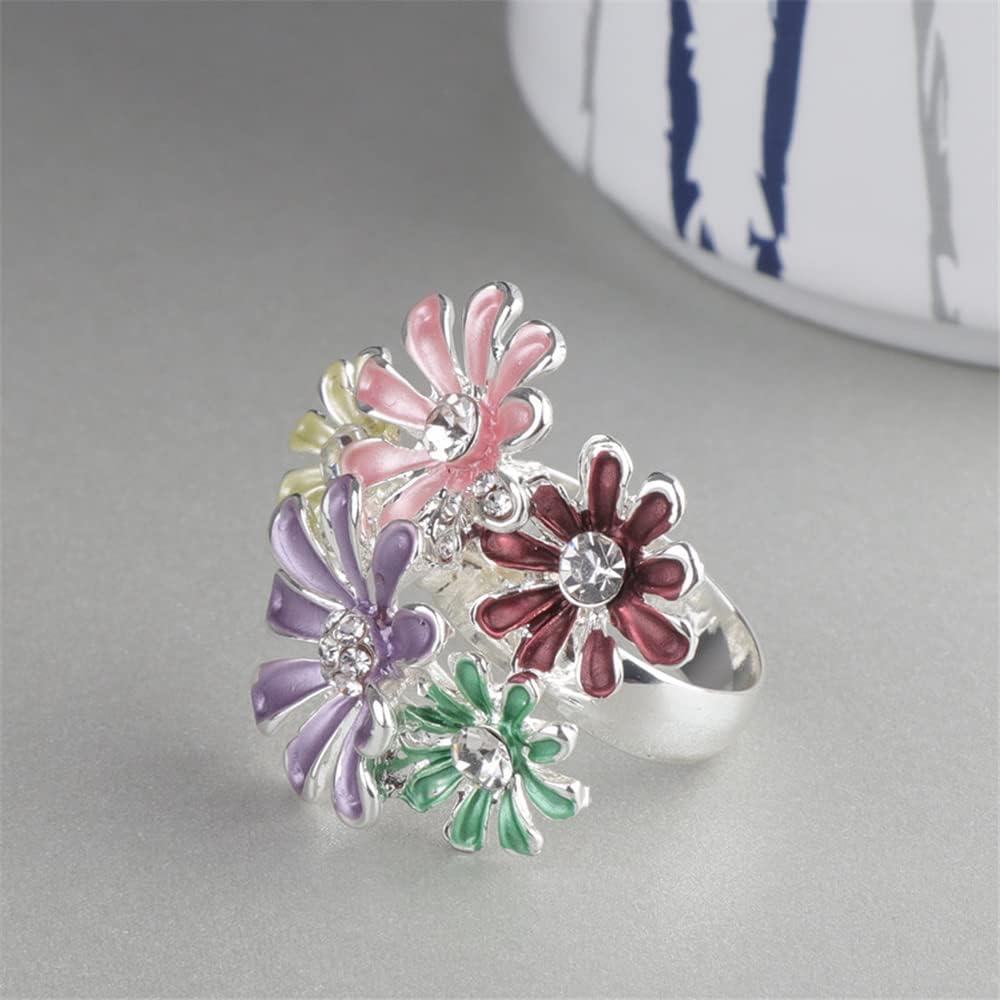 imageColorful Daisy Flower Statement Ring for Women Girls Vintage Expandable Adjustable CZ Wedding Finger Rings Comfort Fit Elegant Birthday Holiday Party Jewelry