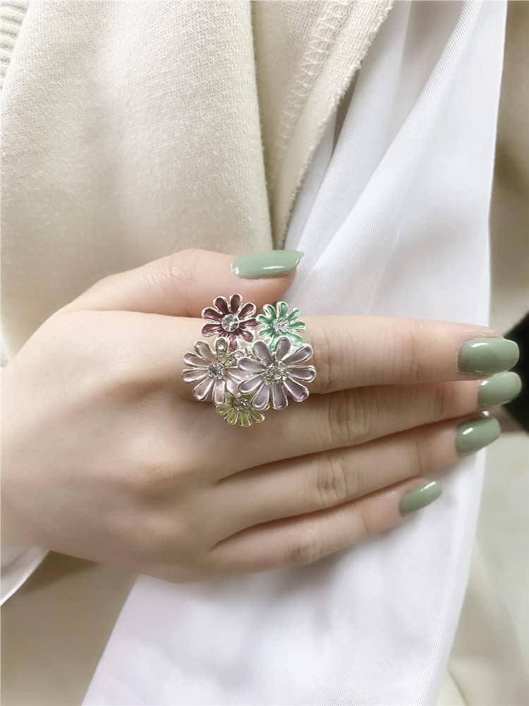 imageColorful Daisy Flower Statement Ring for Women Girls Vintage Expandable Adjustable CZ Wedding Finger Rings Comfort Fit Elegant Birthday Holiday Party Jewelry