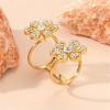 imageCZ Double Flower Statement Rings for Women Girls 14K Gold Plated Adjustable Expandable Long Wrap Finger Ring Comfort Fit Dainty Wedding Birthday Cotail Party Jewelry Size 79