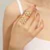 imageCZ Double Flower Statement Rings for Women Girls 14K Gold Plated Adjustable Expandable Long Wrap Finger Ring Comfort Fit Dainty Wedding Birthday Cotail Party Jewelry Size 79