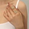 imageCZ Double Flower Statement Rings for Women Girls 14K Gold Plated Adjustable Expandable Long Wrap Finger Ring Comfort Fit Dainty Wedding Birthday Cotail Party Jewelry Size 79