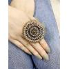 imageDtja Boho Exaggerated CZ Statement Ring for Women Adjustable Bohemian Antique Mosaic Crystal Expandable Big Open Wrap Finger Rings Comfort Fit Retro Indian Bollywood Style Jewelry Gold Flower