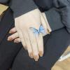 imageDtja CZ Chiffon Butterfly Statement Ring for Women Silver Tone Expandanble Adjustable Blue Wings Open Wrap Rings Comfort Fit Vintage Wedding Engagement Valentine Party Jewelry