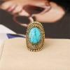 imageDtja Exaggerated Boho Turquoise Wide Band Statement Ring for Women Gold Tone Vintage Big Band Finger Rings Comfort Fit Bohemian Ethnic Style Birthday Christmas Party Jewelry Size 78