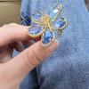 imageDtja Shiny Crystal Flower Statement Ring for Women Girls Gold Plated Bling CZ Delicate Lightweight Adjustable Expandable Open Wrap Finger Rings Comfort Fit Boho Y2K Jewelry Wedding Birthday ChristmasBlue