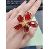 imageDtja Shiny Crystal Flower Statement Ring for Women Girls Gold Plated Bling CZ Delicate Lightweight Adjustable Expandable Open Wrap Finger Rings Comfort Fit Boho Y2K Jewelry Wedding Birthday ChristmasRed
