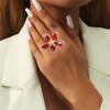 imageDtja Shiny Crystal Flower Statement Ring for Women Girls Gold Plated Bling CZ Delicate Lightweight Adjustable Expandable Open Wrap Finger Rings Comfort Fit Boho Y2K Jewelry Wedding Birthday ChristmasRed