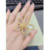 imageDtja Shiny Crystal Flower Statement Ring for Women Girls Gold Plated Bling CZ Delicate Lightweight Adjustable Expandable Open Wrap Finger Rings Comfort Fit Boho Y2K Jewelry Wedding Birthday ChristmasClear