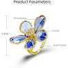 imageDtja Shiny Crystal Flower Statement Ring for Women Girls Gold Plated Bling CZ Delicate Lightweight Adjustable Expandable Open Wrap Finger Rings Comfort Fit Boho Y2K Jewelry Wedding Birthday ChristmasBlue