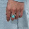 imageDtja Turquoise Adjustable Open Wide Band Ring for Women Girls Vintage Boho Ball Bead Blue Stone Knuckle Finger Rings Comfort Fit Bohemian Birthday Christmas Retro Party Jewelry Gift