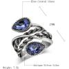 imageVintage Double CZ Teardrop Wedding Engagement Statement Ring for Women Girls Silvery Twisted Cross Imitation Sapphire Birthstone Retro Boho Birthday Promise Cocktail Party Jewelry Gift Size 8