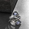 imageVintage Double CZ Teardrop Wedding Engagement Statement Ring for Women Girls Silvery Twisted Cross Imitation Sapphire Birthstone Retro Boho Birthday Promise Cocktail Party Jewelry Gift Size 8