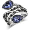 imageVintage Double CZ Teardrop Wedding Engagement Statement Ring for Women Girls Silvery Twisted Cross Imitation Sapphire Birthstone Retro Boho Birthday Promise Cocktail Party Jewelry Gift Size 8