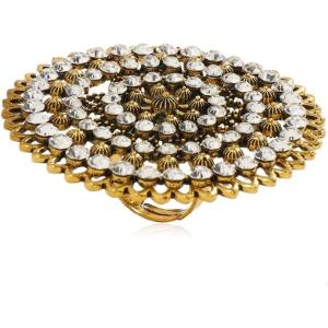 imageDtja Boho Exaggerated CZ Statement Ring for Women Adjustable Bohemian Antique Mosaic Crystal Expandable Big Open Wrap Finger Rings Comfort Fit Retro Indian Bollywood Style Jewelry Gold Flower