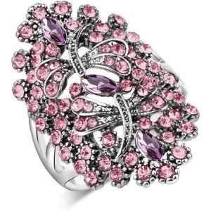 imageDtja CZ Dragonfly Wedding Statement Ring for Women Girls Oxidized Silver Plated Cubic Zirconia Filigree Wide Band Finger Rings Comfort Fit Vintage Birthday Party Prom Jewelry Gift Size 8