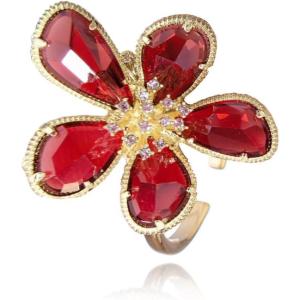 imageDtja Shiny Crystal Flower Statement Ring for Women Girls Gold Plated Bling CZ Delicate Lightweight Adjustable Expandable Open Wrap Finger Rings Comfort Fit Boho Y2K Jewelry Wedding Birthday ChristmasRed