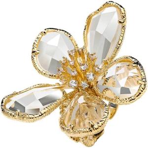 imageDtja Shiny Crystal Flower Statement Ring for Women Girls Gold Plated Bling CZ Delicate Lightweight Adjustable Expandable Open Wrap Finger Rings Comfort Fit Boho Y2K Jewelry Wedding Birthday ChristmasClear