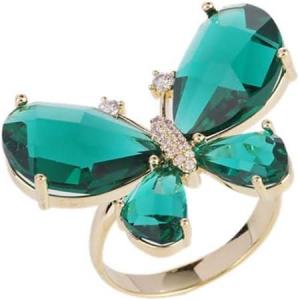 imageGreen CZ Butterfly Statement Ring for Women Hypoallergenic Gold Plated Adjustable Expandable Open Wrap Rings Comfort Fit Art Deco Fashion Birthday Wedding Party Jewelry