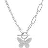 imageDtja Butterfly Toggle Clasp Stainless Steel Choker Pendant Necklace for Women Girls Fashion Punk Rock Safety Pin Link Charm Chain OT Clasps BFF Y2K Jewelry Gift 18 Inch