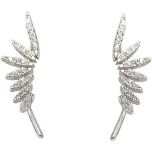 imageSmall CZ Feather Cuff Wrap Earrings for Women 925 Sterling Silver Cubic Zirconia Leaf Climber Crawler Hypoallergenic Dangle Drop Jewelry Birthday Wedding Anniversary