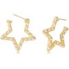 imageFaux Pearl Star Hoop Dangle Stud Earrings for Women Girls Gold Plated Dipped Geometrical Huggie Open Hoops Drop Hypoallergenic Lucky Post Birthday Wedding Gift for Friends