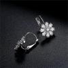 imageCZ Wedding Daisy Flower Earrings for Women Silver Plated Cubic Zirconia Cute Sunflower Small Hoop Lever Back Huggie Hoops Earring Nickel Free Birthday Party Vacation Jewelry Gift Clear
