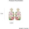 imageDainty Colored CZ Flower Dangle Earrings for Wonen 925 Sterling Silver Post Hypoallergenic Rectangle Gold Charms Drop Stud Elegant Pink Green Crystal Wedding Birthday Party Jewelry for Her