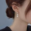 imageDouble CZ Flower Dangle Hoop Earrings for Women Silvery Charms Tiny Rhinestone Daisy Flower Bar Drop Dangling Small Hoop Cartilage Stud Tragus Dainty Fashion Earrings Silvery