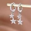 imageDouble CZ Flower Dangle Hoop Earrings for Women Silvery Charms Tiny Rhinestone Daisy Flower Bar Drop Dangling Small Hoop Cartilage Stud Tragus Dainty Fashion Earrings Silvery