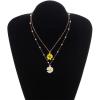 imageLayered Daisy Flower Pendant Necklaces for Women Gold Plated Acrylic Resin White Yellow Sunflowers Shell Pearls Charms Link Choker Chains Adjustable Cute Jewelry