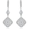 imageCZ Vintage Dangle Hoop Earrings for Women S925 Sterling Silver with Charms SilverTone Pave Cubic Zirconia Leverback Filigree Flower Dangling Stud Wedding Retro Bridal Prom Antique Jewelry