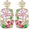 imageDainty Colored CZ Flower Dangle Earrings for Wonen 925 Sterling Silver Post Hypoallergenic Rectangle Gold Charms Drop Stud Elegant Pink Green Crystal Wedding Birthday Party Jewelry for Her