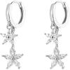 imageDouble CZ Flower Dangle Hoop Earrings for Women Silvery Charms Tiny Rhinestone Daisy Flower Bar Drop Dangling Small Hoop Cartilage Stud Tragus Dainty Fashion Earrings Silvery