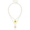 imageLayered Daisy Flower Pendant Necklaces for Women Gold Plated Acrylic Resin White Yellow Sunflowers Shell Pearls Charms Link Choker Chains Adjustable Cute Jewelry